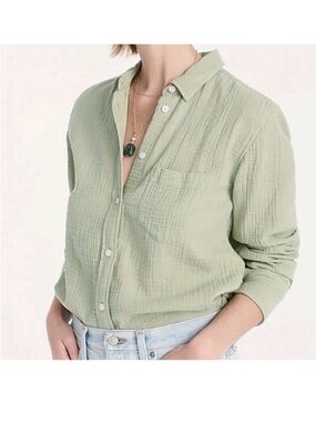 J. Crew Cotton Gauze Button-Down Shirt Small Sage Natural Fibers Summer Coastal